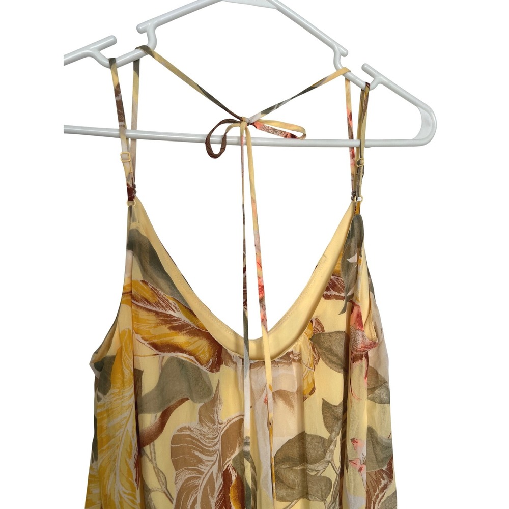 WHBM Womens Size 8 Slip Mini Dress Yellow Green Floral Leaf Tropical Boho Resort - Picture 4 of 13